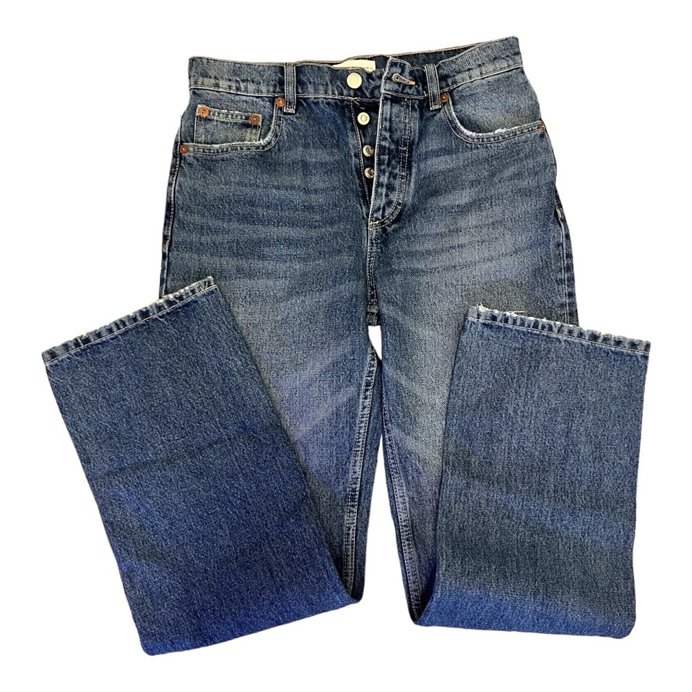 Zara Womens Button Up Jeans Medium Wash Straight Leg Size 4/28"‎ Waist